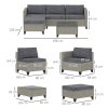Outsunny 5 Pieces PE Rattan Garden Furniture Set, 4 Seater Garden Corner Sofa Set with Glass Coffee Table, Wicker Outdoor Furniture Set with Cushions for Patio Deck, Dark Grey