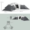 Outsunny 6-9 Man Large Tunnel Tent with 3 Bedroom, Living Area and Porch, 2000mm Waterproof Camping Tent, Portable with Bag, for Fishing Hiking Festival, Dark Grey