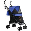 PawHut Pet stroller for Miniature Dogs, Foldable Dog Stroller with Shoulder Strap, 4 Wheels Pet Pram with Storage Bag, Cup Holder, Dark Blue