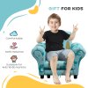 AIYAPLAY Kids Armchair with Stool, 2 Piece Kids Sofa Set with Dinosaur Design, Wooden Frame, Upholstered Kids Chair for Bedroom, Playroom, Kid Room, for 1.5-3 Years Old, Blue