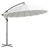 Outsunny 3(m) Cantilever Shanghai Parasol Garden Hanging Banana Sun Umbrella with Crank Handle, 18 Sturdy Ribs and Cross Base, White