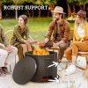 Outsunny Outdoor Round Fire Pit with Lid, Wood Burning Firepit with Fire Poker and Floor Mat for Patio Bonfire BBQ Camping, Black