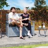 Outsunny 2 Seater Garden Storage Bench, 164L Outdoor Storage Box with Backrest Flower Pattern, Wooden Garden Bench with Armrests, 125 x 68.5 x 97cm, Grey