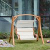 Outsunny Wooden Garden Swing Chair A-Frame Wood Log Swing Bench Chair With Canopy and Cushion for Patio Garden Yard