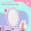 HOMCOM 2 PCS Kids Wooden Dressing Table and Stool Girls Vanity Table Makeup Table Set with Mirror Drawers Role Play Toy for Toddlers Age 3 Years +, Pink and White