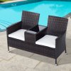 Outsunny 2 Seater Rattan Sofa with Cushions, Wicker Garden Loveseat with Armrests, Outdoor Garden Sofa Couch with Metal Frame for Patio, Brown
