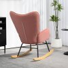 HOMCOM Velvet Rocking Chair with Lumbar Pillow, Rocker Armchair with Metal Legs and Wood Base for Living Room, Bedroom, Pink