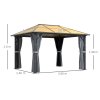 Outsunny 3 x 3.6m Hardtop Gazebo Canopy with Polycarbonate Roof, Aluminium Frame, Permanent Pavilion Garden Gazebo with Netting and Curtains - Grey