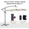 Outsunny 3(m) Banana Cantilever Parasol with Solar LED Lights, Garden Umbrella with Cross Base and Crank Handle, Hanging Offset Sun Shade for Outdoor, Patio, Cream White