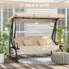Outsunny 2-in-1 Garden Swing Seat Bed, 3 Seater Convertible Swing Chair Bench with Tilting Canopy, Cushioned Seat and 2 Pillows for Patio, Garden, Light Brown