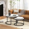 HOMCOM Nest of Tables, Round Coffee Table Set of 2,  Coffee Tables with Steel Frame for Living Room, Marble Grey