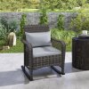 Outsunny Garden Rocking Chair, Outdoor Rattan Rocker Lounge Chair with Seat and Back Cushions, Patio Armchair Seat with All-weather Wicker, Steel Frame for Porch Balcony, Light Grey