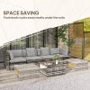 Outsunny 7 Pieces PE Rattan Garden Sofa Set Patio Furniture Set with Glass Table, Stools, Cushions, Pillows, for Outdoor Balcony, Mixed Grey