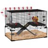 PawHut Large Hamster Cage, Gerbil Cage with Deep Glass Bottom, Tunnels, Non-Slip Ramps, Exercise Wheels, Water Bottle, Dish, 78.5 x 48.5 x 57cm