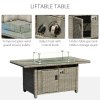 Outsunny Rattan Garden Furniture with Fire Pit and Waterproof Cover, 8 Seater Garden Corner Sofa Set with 11.8 KW Fire Pit Table, Ottomans and Olefin Cushions, Outdoor Conservatory Furniture, Grey