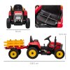 HOMCOM Electric Ride on Tractor 12V Kids Electric Car with Detachable Trailer Remote Control, Music, Horn, Lights, Start-Up Sound, for Ages 3-6 Years - Red