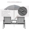 Outsunny 2-Seater Wooden Garden Bench, Antique Loveseat Chair with Table & Parasol Hole, Outdoor Bench for Porch, Patio, Grey