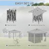 Outsunny 3 x 3(m) Pop Up Gazebo with Sides, 20 Solar-Powered LED Lights, Netting, Roller Bag, 4 Weight Bags, Marquee Party Tent, Height Adjustable Instant Event Shelter, Grey