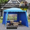 Outsunny 2.4 x 2.4m Pop Up Gazebo Canopy Tent with 2 Sidewalls and Carry Bag, Height Adjustable, UV50+ Party Tent Event Shelter for Garden, Patio, Blue