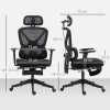 HOMCOM Ergonomic Office Chair, Mesh Desk Chair with 3D Armrests, Rotatable Headrest, Adjustable Lumbar Support, Coat Hanger, Recliner Computer Swivel Chair with Footrest for Home Office, Black