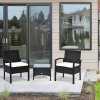 Outsunny 3 Pieces Rattan Bistro Set, Wicker Garden Furniture Set with Glass Top Coffee Table and Chairs, Washable Cushions for Outdoor, Patio, Balcony, Black