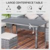Outsunny 5 Pieces Rattan Garden Furniture Set, 6 Seater Wicker Dining Set, Corner Garden Sofa Outdoor Furniture Set with Glass Top Table, Footstool and Cushions for Patio, Beige