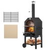 Outsunny Outdoor Garden Pizza Oven Charcoal BBQ Grill 3-Tier Freestanding w/ Chimney, Mesh Shelf, Thermometer Handles, Wheels Garden Party Gathering Stainless Steel Cooker
