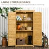 Outsunny Small Shed, Wooden Garden Storage Shed, 3 Shelves Outdoor Tool Shed Cabinet with Asphalt Roof and Shutter Doors, 87cm x 47cm x 160cm, Natural Wood Finish