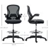 Vinsetto Drafting Chair with Flip-up Armrests, Mesh Office Chair, Ergonomic Draughtsman Chair with Lumbar Support and Footrest Ring for Standing Desk and Bar Counter, Black