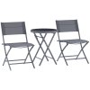 Outsunny 3 Pieces Outdoor Bistro Set, Glass Top Outdoor Table and 2 Folding Chairs, Garden Furniture Set with Protecting Feet, Steel Frame, Easy Clean, Grey