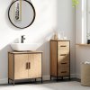 HOMCOM Under Sink Bathroom Cabinet, Industrial Freestanding Under Sink Cabinet with 2 Doors, Adjustable Shelf and Steel Frame for Basin without or with Pedestal, Oak