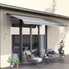 Outsunny 3 x 2m Manual Window Awning Canopy Garden Outdoor Shelter Patio Sun Shade UV Blocker Light Weight Aluminium Frame w/ Hand Crank Light Grey