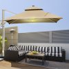 Outsunny 3 x 3(m) Cantilever Roma Parasol Garden Sun Umbrella, Two-tier 250g Polyester Sun Shade with LED Solar Light, Aluminium Frame, Cross Base 360 Degrees Rotating Khaki