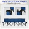 Outsunny 6 Seater Folding Bench, Outdoor Camping Chair Portable Sports Spectator Chair with Metal Frame, Cup Holder & Carry Bag, Blue