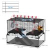 PawHut Large Hamster Cage, Gerbil Cage with Deep Glass Bottom, Tunnels, Non-Slip Ramps, Exercise Wheels, Water Bottle, Dish, 78.5 x 48.5 x 57cm