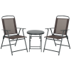 Outsunny Garden Bistro Set, 3 Pieces Table and Chairs Set, Outdoor Garden Furniture with Foldable Breathable Mesh Fabric Armchairs & Glass Top Coffee Table, Brown
