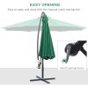 Outsunny 3(m) Garden Banana Parasol Hanging Cantilever Umbrella with Crank Handle and Cross Base for Outdoor, Sun Shade, Green
