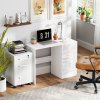 HOMCOM Computer Desk with Drawers, Dressing Table, High Gloss Home Office Writing Workstation, White