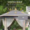 Outsunny 3 x 4m Garden Gazebo Hexagon Pop Up Gazebo Party Tent Canopy Double Roof Instant Shelter with Netting and Carry Bag for Outdoor Patio, Khaki