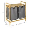 HOMCOM Bamboo Laundry Basket, Laundry Hamper with Shelf, 2 Pull-out Bags for Bedroom, Bathroom, Laundry Room, 64 x 33 x 73 cm, Grey