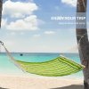 Outsunny Double Cotton Hammock Camping Swing Outdoor Garden Beach Stripe Hanging Bed with Pillow, 188 x 140 cm, 180 KG Capacity, Green