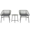 Outsunny 3 Pieces Rattan Bistro Set, Wicker Small Garden Table and Chairs Set with Cushions and Glass Top Coffee Table, Bistro Garden Furniture Set for Outdoor, Patio, Balcony, Light Grey