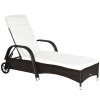 Outsunny Rattan Sun Lounger, Garden Lounger Recliner with Wheels and Adjustable Backrest, Outdoor Reclining Sunbed Garden Chair with Cushion and Headrest for Patio, Beach, Terrace, Brown