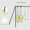 Outsunny Garden Swing Set, Kids Swing with Double Swings, Glider, Swing Seats, for Outdoor, Playground, for Ages 3-8 Years - Green