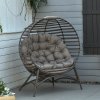 Outsunny Egg Chair with Soft Cushion, Outdoor Lounge Chair with Steel Frame and Side Pocket, Garden Leisure Seat for Indoor, Outdoor, Brown