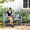 Outsunny Wooden Garden Bench, 2 Seater Outdoor Bench Outdoor with Wagon Wheel Armrests and High Back, Grey