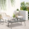 Outsunny Rattan Coffee Table, Patio Wicker Table with All-Weather Material for Garden, Balcony, Backyard, Grey