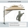 Outsunny 3 x 3(m) Cantilever Roma Parasol Garden Sun Umbrella, Two-tier 250g Polyester Sun Shade with LED Solar Light, Aluminium Frame, Cross Base 360 Degrees Rotating Khaki