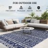 Outsunny Reversible Outdoor Rug with Carry Bag, Waterproof Plastic Straw Mat for Garden, Deck, RV, Picnic, Beach, Camping, 182 x 274cm, Dark Blue and White
