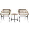 Outsunny 3 Pieces Rattan Bistro Set, Wicker Small Garden Table and Chairs Set with Cushions and Glass Top Coffee Table, Bistro Garden Furniture Set for Outdoor, Patio, Balcony, Natural